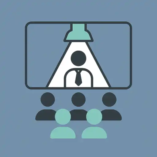 Presenter under spotlight with layered audience—symbolizing coordinated event engagement and management.